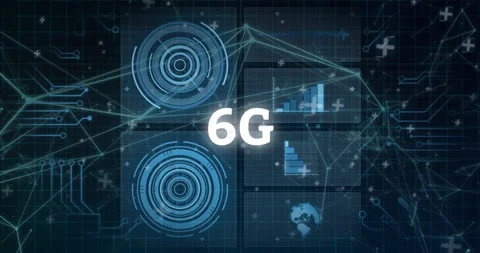 Animation of 6G technology with digital network connections and data charts Stock Footage 304648810