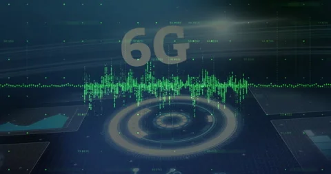Animation of 6G technology with digital waveforms and futuristic interface Stock Footage 305010482