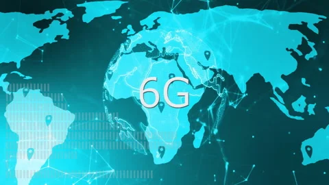 Animation of 6G technology with digital world map and network connections Stock Footage 303414986