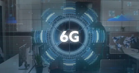 Animation of 6G technology with futuristic interface and digital data Stock Footage 303947950
