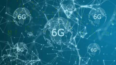 Animation of 6G technology with global networks and digital connections Stock Footage 303563249
