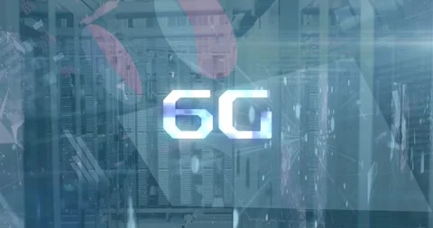 Animation of 6g text and data processing over computer servers Stock Footage 330871653