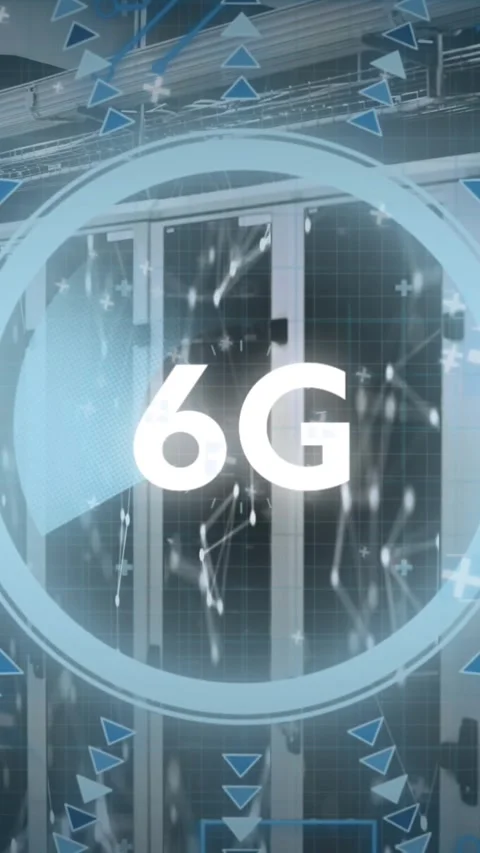 Animation of 6g text and data processing over computer servers Stock Footage 343829217