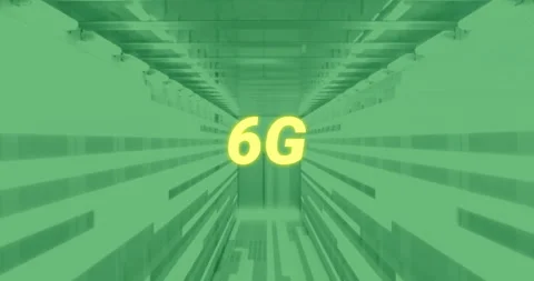Animation of 6g text and digital data processing over computer servers Stock Footage 307814788