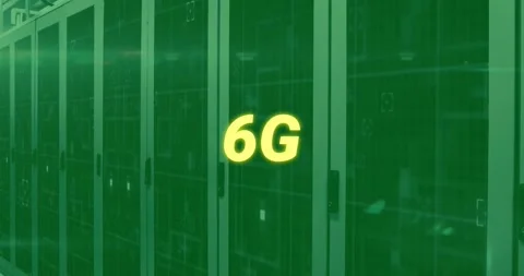 Animation of 6g text and digital data processing and 6g text over computer Stock Footage 329367110