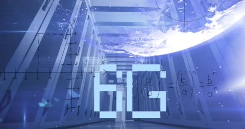 Animation of 6g text and maths calculations over computer server room Stock Footage 203890640
