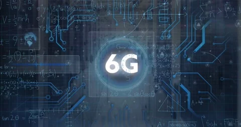 Animation of 6g text and microprocessor connections over mathematical equations Vídeo Stock 221875888