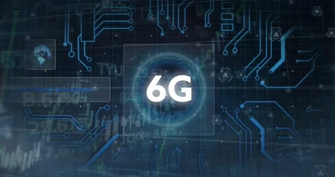 Animation of 6g text and microprocessor connections over financial and stock Vídeo Stock 242067379