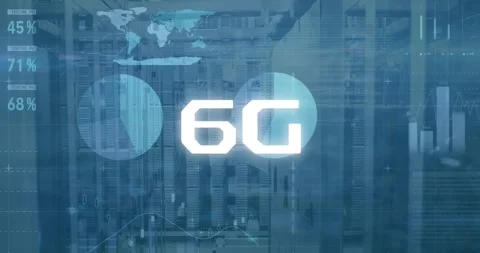 Animation of 6g text and statistical data processing against empty computer Stock Footage 329127112