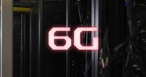 Animation of 6g text banner against empty computer server room Stock Footage 329771544