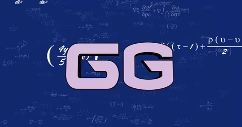 Animation of 6g text banner over mathematical equations floating against blue Stock Footage 326631532