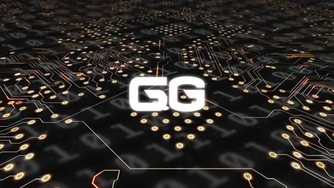 Animation of 6g text binary coding over computer circuit board Stock Footage 196324743