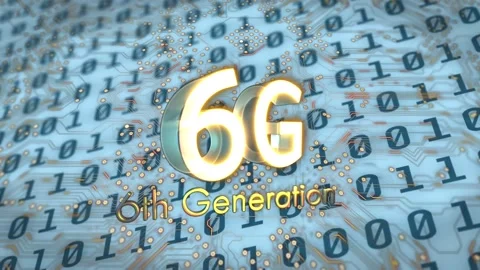 Animation of 6g text binary coding over computer circuit board Stock Footage 196324938