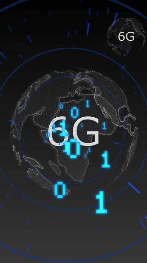 Animation of 6g text, binary coding digital data processing over globe Video stock 341927746