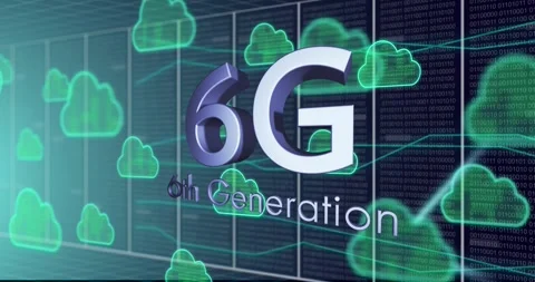 Animation of 6g text, binary data and clouds over grid Stock Footage 329160383