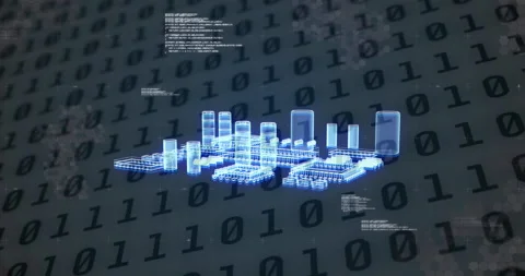 Animation of 6g text, data processing and computer processor over binary coding Stock Footage 152862770