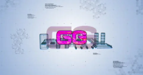 Animation of 6g text, data processing and computer processor over light blue Stock Footage 152863030