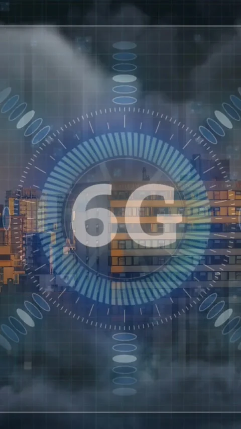 Animation of 6g text, data processing and scope scanning on screens over Stock Footage 331653088