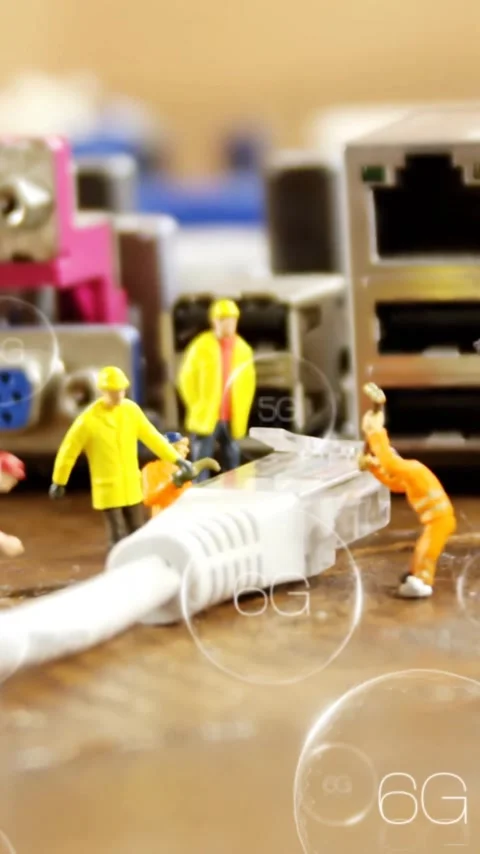Animation of 6g text, digital data processing and figurines over computer server Stock Footage 341927504
