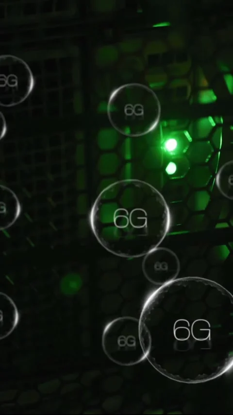 Animation of 6g text, digital data processing over computer servers Stock Footage 344331903