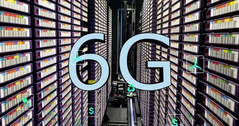 Animation of 6g text, digital eco icons and data processing over computer Stock Footage 266975633