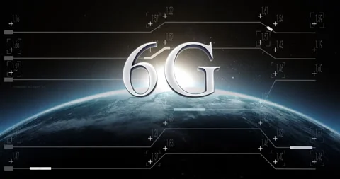Animation of 6G text with digital network over Earth and glowing horizon Stock Footage 304765953