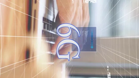 Animation of 6g text, globe and computer language, cropped hands of caucasian Stock Footage 312979128