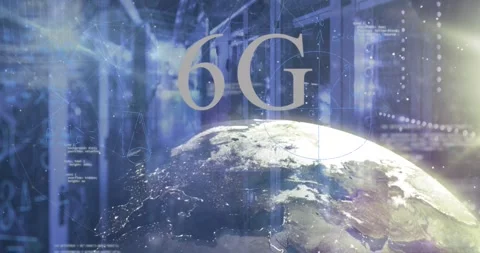 Animation of 6g text, globe and data processing over computer server room Stock Footage 327125690