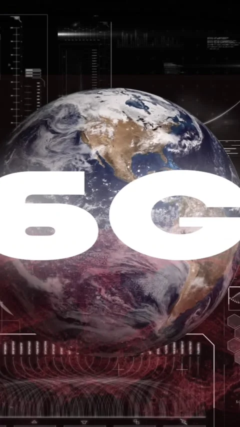 Animation of 6g text, graphs, loading bars, circles with globe over wave pattern Stock Footage 344693662
