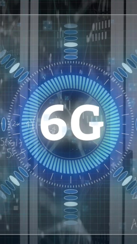 Animation of 6g text, microprocessor connections and mathematical equations Stockbeeldmateriaal 341956357