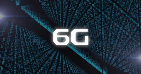 Animation of 6g text over binary coding Stock Footage 309168712