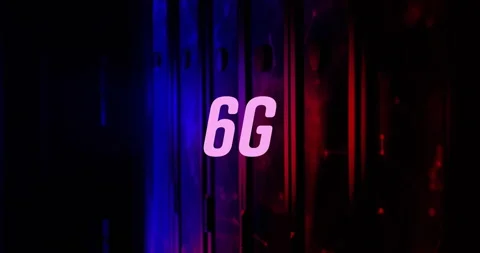 Animation of 6G text over digital elements on vibrant blue and red background Stock Footage 305068286