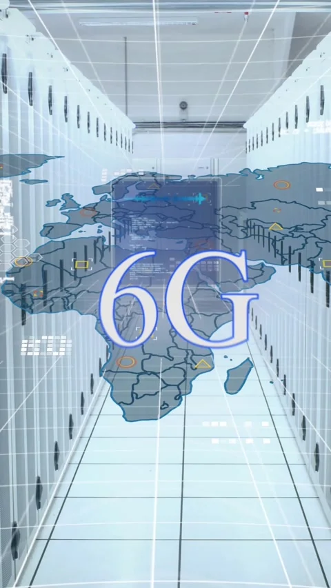 Animation of 6g text, world map, data processing over computer servers Stock Footage 344614002