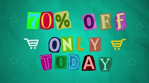 Animation 70% Off only today ransom note paper cut Vídeos de archivo 196047964