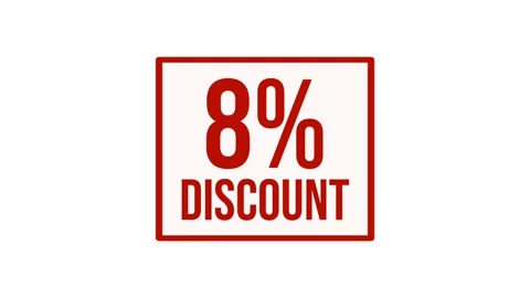Animation 8% discount label motion graphic with bold red typography on white Stock Footage 346885151