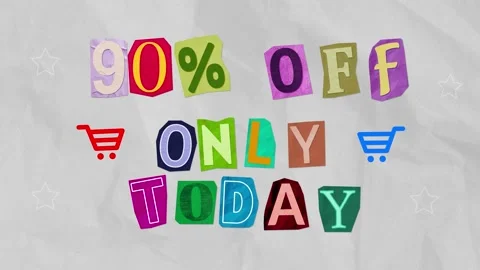 Animation 90% Off only today ransom note paper cut Vídeo Stock 196047982