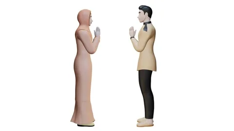 Animation about Muslims gesturing to each other forgiving Stock Footage 233939829