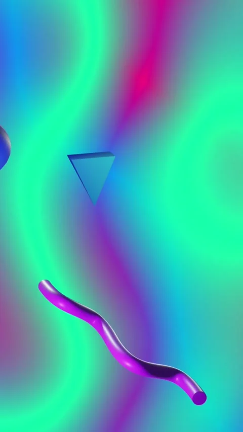 Animation of abstract 3d shapes over waving coloured background Stock Footage 323897192