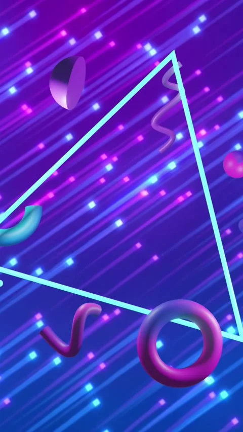 Animation of abstract 3d shapes over blue blinking background Stock Footage 323897197