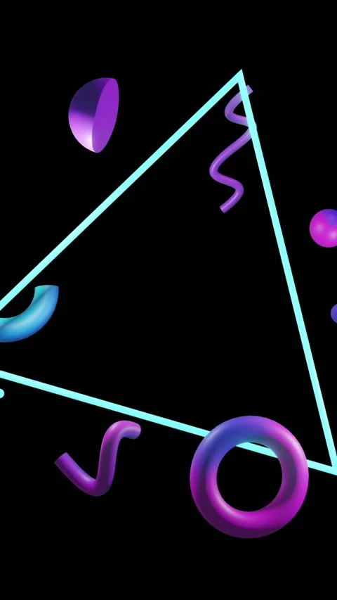 Animation of abstract 3d shapes over rotating triangle and black background Stock Footage 323897199