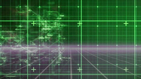 Animation of abstract 3D structure with glowing lines in digital grid Stock Footage 304203274