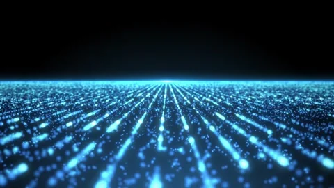 Animation abstract blue digital background with bright neon beams and glowing Stock Footage 318226813