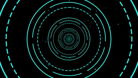 Animation of Abstract blue neon concentric circles tunnel effect Stock Footage 334578619