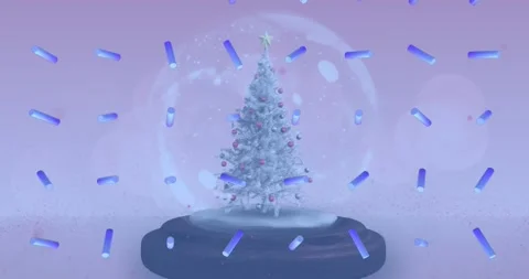 Animation of abstract blue shapes in seamless pattern against christmas tree Stock Footage 330771485