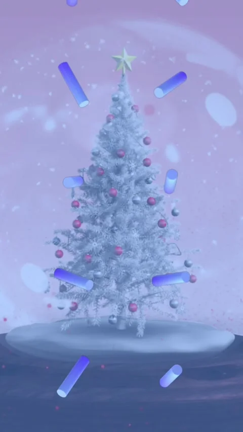 Animation of abstract blue shapes in seamless pattern against christmas tree Stock Footage 343902216