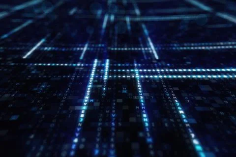 Animation of Abstract Blue Technology Background. Hexadecimal Computer Code.  Stock Illustration