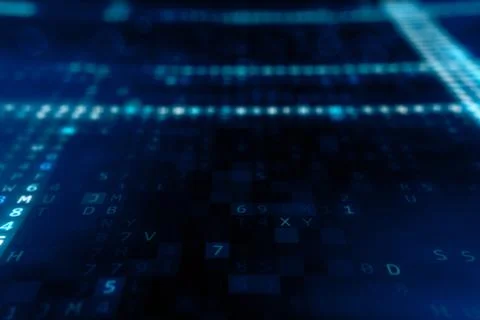 Animation of Abstract Blue Technology Background. Hexadecimal Computer Code.  Stock Illustration