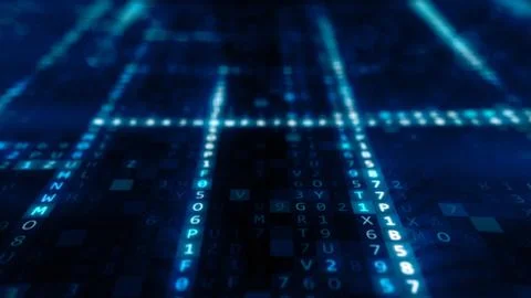 Animation of Abstract Blue Technology Background. Hexadecimal Computer Code.  Stock Illustration