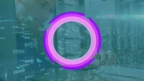 Animation of abstract circle pattern and falling graphs over caucasian man Stock Footage 330246338