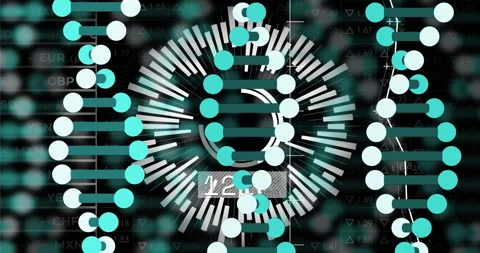 Animation with abstract circles and lines overlaying financial data background 스톡 동영상 305728395